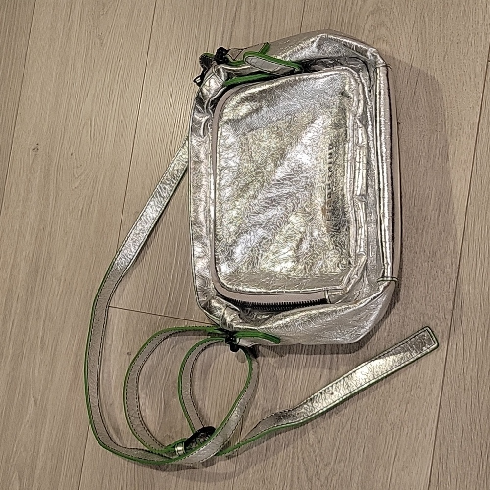Liebeskind Metallic Silver Crossbody with Green Trim